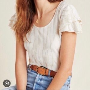 Dolan‎ from Anthropology Cream Ruffle Sleeve Blouse